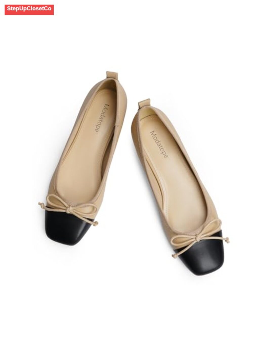 Women's Ballet Flats with Bow - Faux Leather Slip-On Shoes